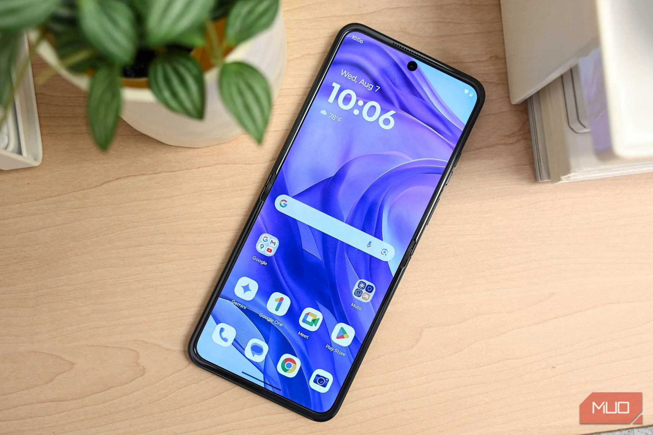 The Motorola Razr+ on the home screen