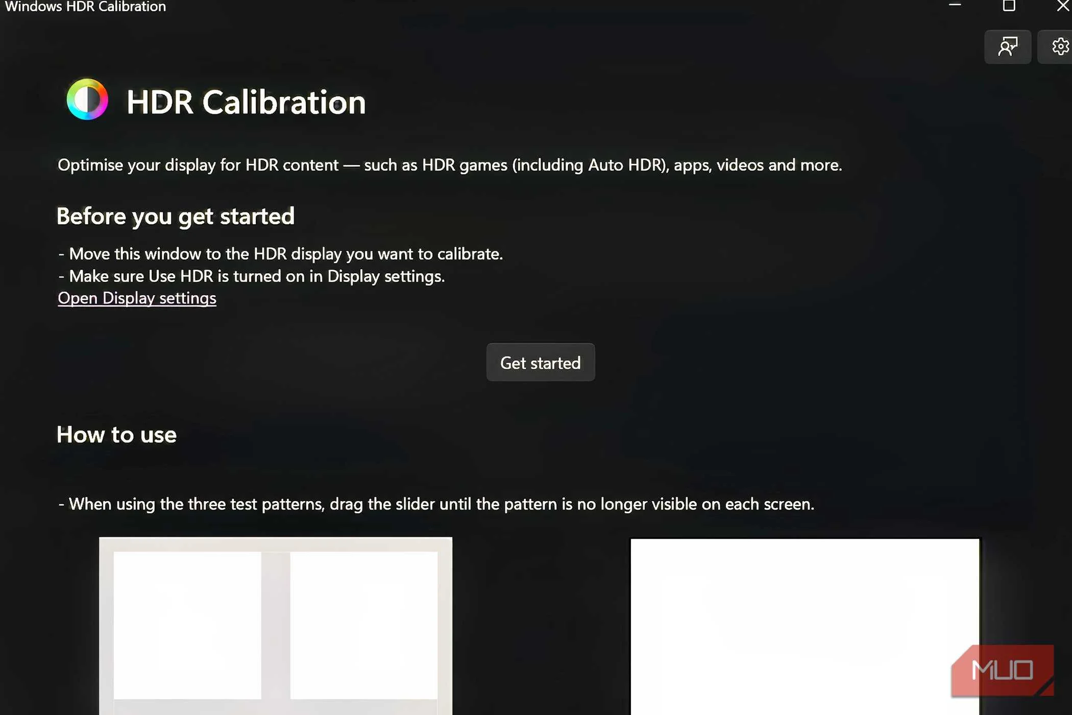 Screenshot of the Windows HDR Calibration app