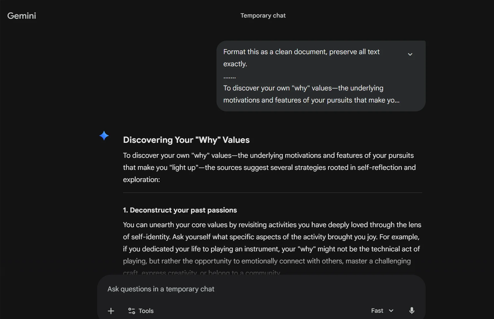 Using a Gemini prompt to format a NotebookLM note.