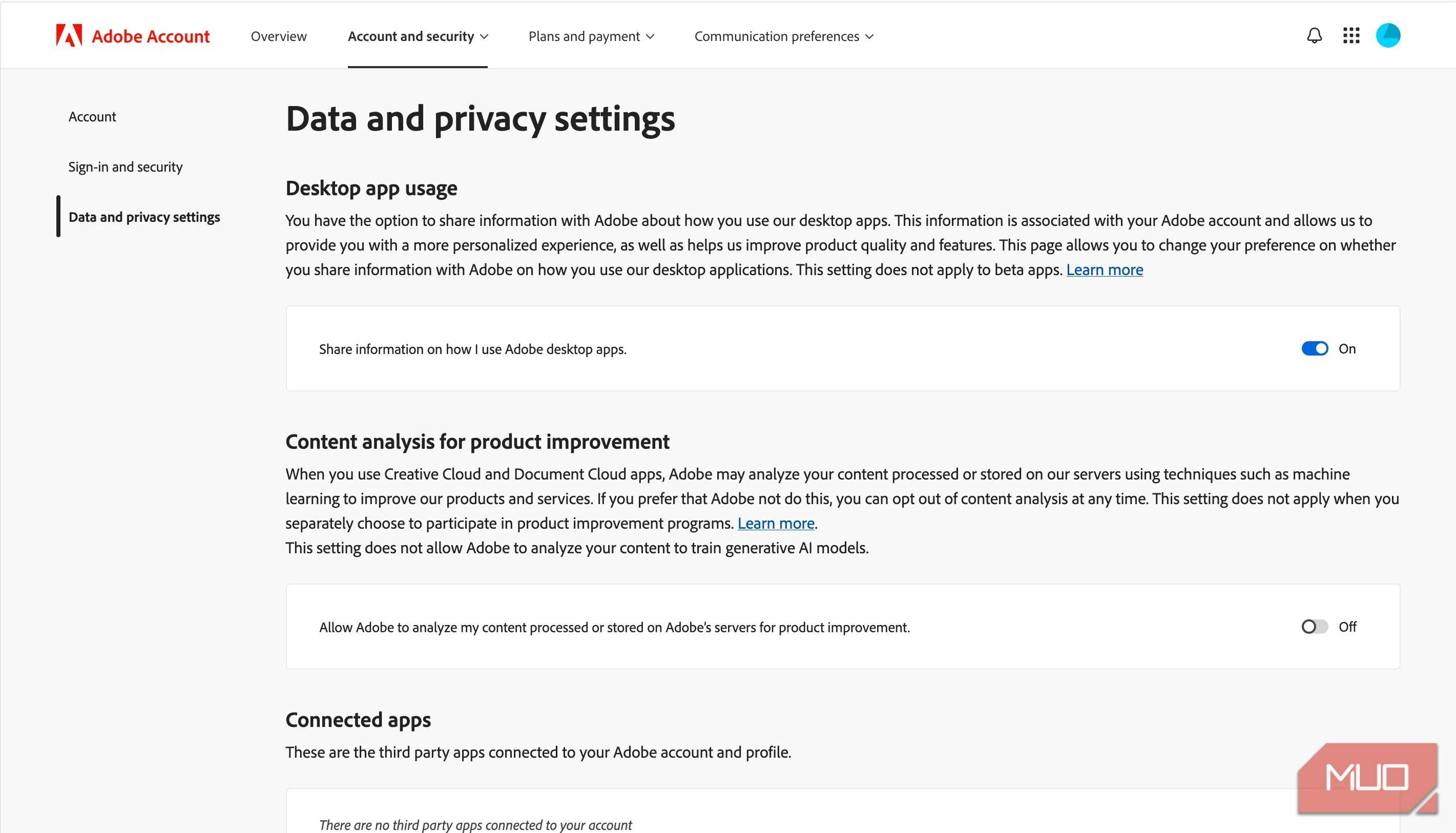 Adobe's privacy page