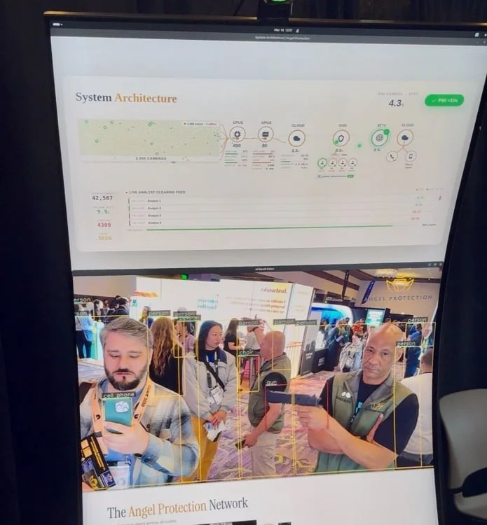 angel protection system scans conference room to identify person with gun