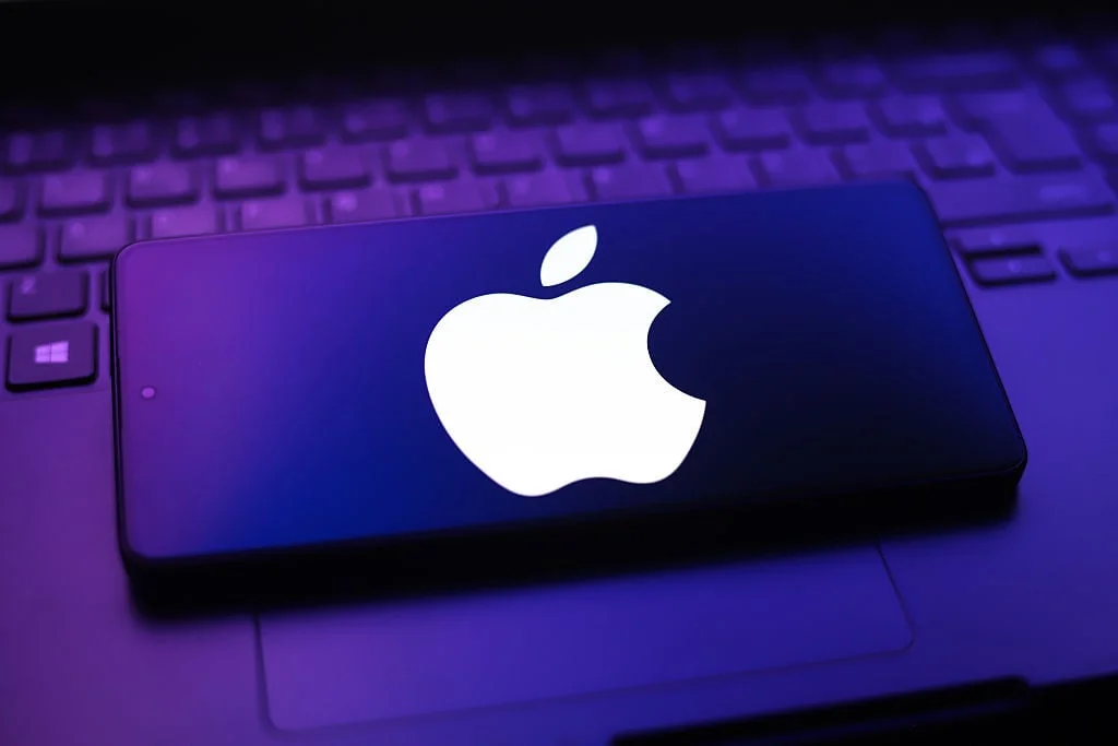 Apple logo on smartphone screen