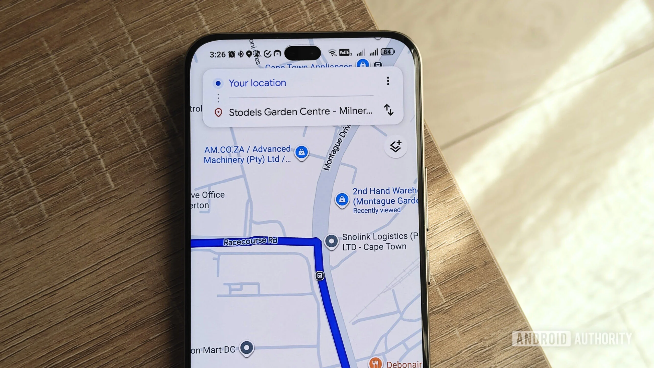 a route with a turn in google maps